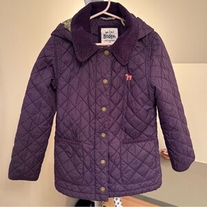 Mini Boden Girls Quilted Purple Jacket | Detachable Hood | Size 7/8